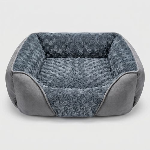 INVENHO rectangle calming washable dog bed in rose-swirl faux fur