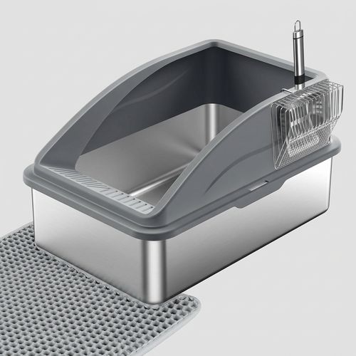 INVENHO stainless steel XL litter box with 6-inch overlapping walls