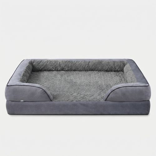 INVENHO XL orthopedic C-shape chaise dog bed with raised bolster