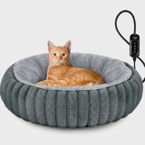 INVENHO 20-inch donut heated pet bed with sherpa rim