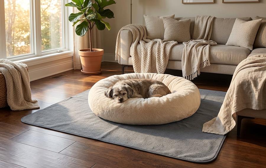 Reusable pee pad inside a puppy crate