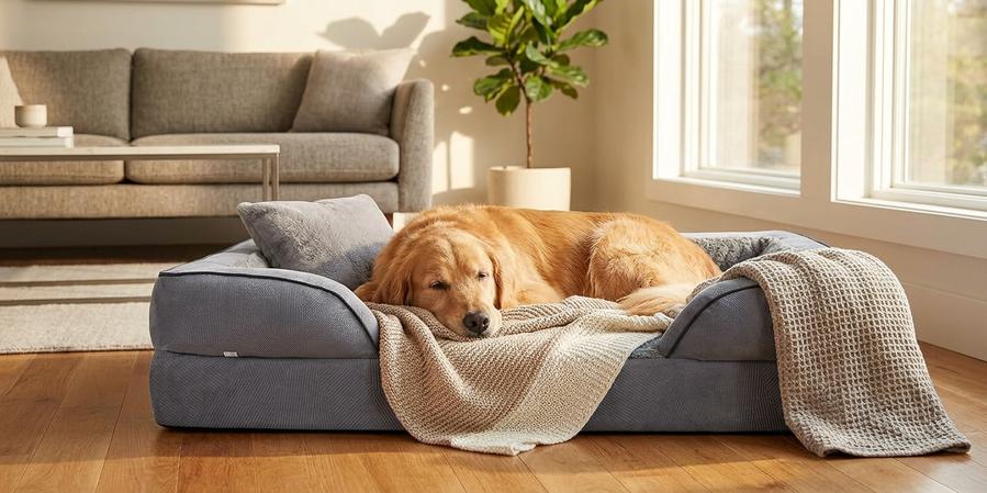 XL C-shape orthopedic chaise with a Lab
